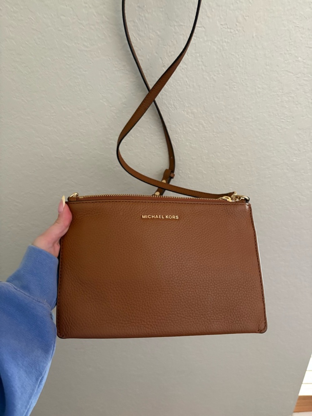Michael Kors Cognac Pebbled Leather Crossbody with Gold Hardware